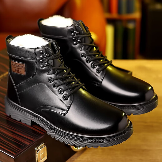 Kachilang Martin Boots Men's Vérine en cuir en cuir Boots Coton chaud Coton High Top Cow Work Working Battle Army Hook Boots Snow Boots Hiver 3519 Black 43