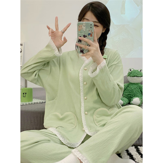 梦动月子服冬季纯棉产后哺乳大码孕妇睡衣女春秋款怀孕期两件夏天套装 月子V6626纯棉开衫粉花套装 XL 【建议120-140斤穿】