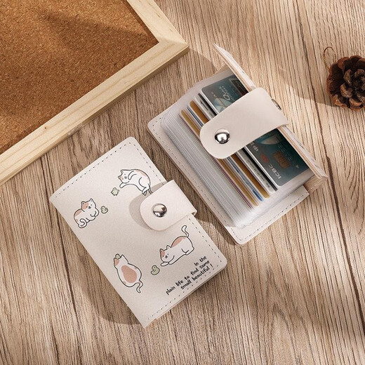 Chajin Simple Kitten Card Bag Cute Girl Small Certain Document Bag Large Capacity Multi-Card Card Clip Ins Driver's License Coin Wallet Bag Simple Kitten 26 Cards