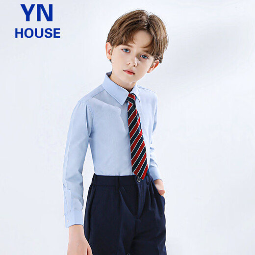 Yinuofang children's shirt long-sleeved blue boys and girls shirt suit shirt blue size 160