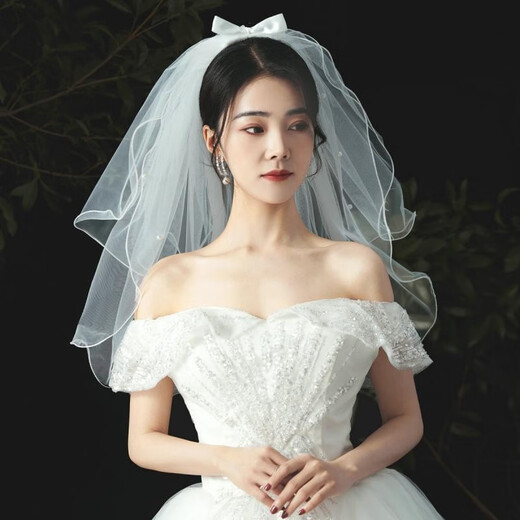 Renshanxiang Veil Proposal Jane Veil Certificate Holiday Proposal Engagement Wedding Bride Photography Simple High-end Veil Bow Veil with Pearls (Hair Comb Style) 1