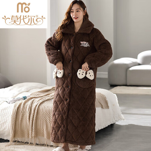 Modal plus cotton nightgown for women with autumn and winter long warm coral velvet winter pajamas for women for women with three-layer thickened velvet yukata 9871 M [80-100Jin [Jin equals 0.5 kg]]