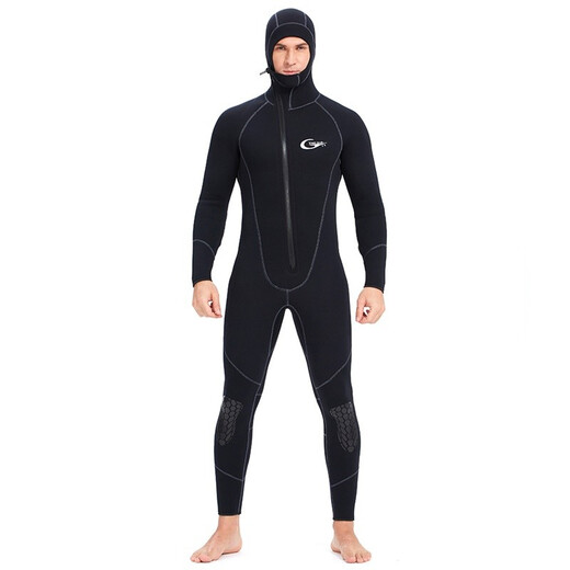 Swimming speed (Yon sub) YON SUB wetsuit one-piece thickened hooded wetsuit snorkeling suit 5mm winter swimming thermal suit cold-proof surfing suit black 5MM thickness XL