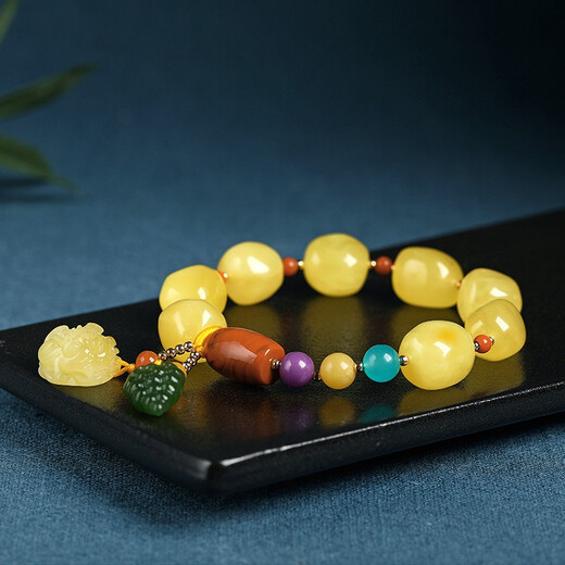 Ouchini Natural Beeswax Bracelet Duobao Series Bracelet with Shaped Amazonite Purple Mica Southern Red Bucket Beads Rose Jasper with Amber Water Drop Pendant Women's Rose Jasper Bracelet