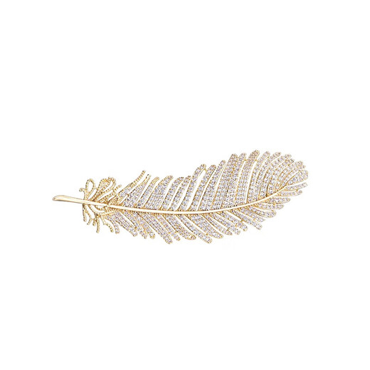 QUAMER feather brooch, versatile suit corsage accessory, coat luxury pin, Teacher's Day, gold color