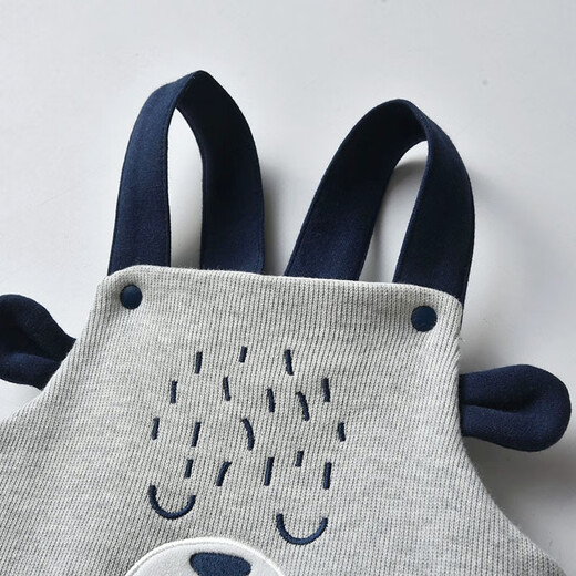 Auro Mesa baby clothes for spring and autumn boys and girls pure cotton cartoon bear overalls cute one-piece overalls light gray 90cm/1-2T