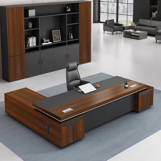 GEZHIMU President Office Furniture Manager Boss Office Desk and Chair Combination Simple Modern High-end Light Luxury Executive Table Table and Chair Walnut Color 2 Meter Desk + Boss Chair