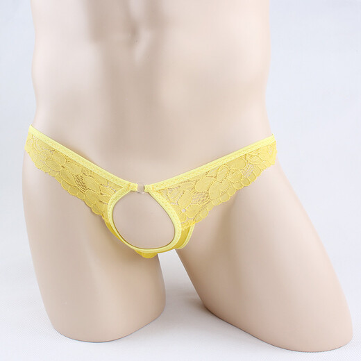 Ye Zimei sexy underwear men's ultra-thin transparent lace hole hollow low-waist men's sexy underwear men's thong sexy T-pants 4079 white one size