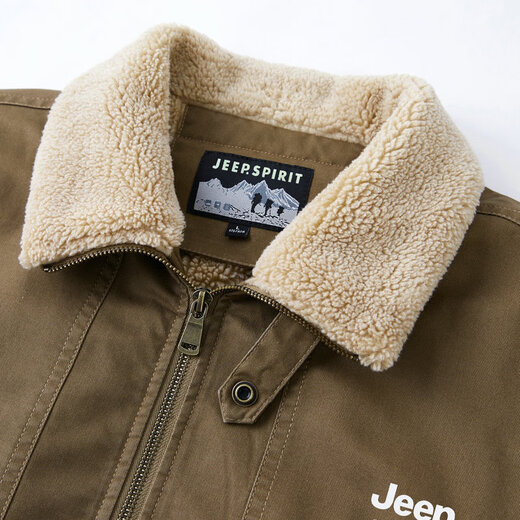 Jeep (JEEP) jacket men's velvet thickened jacket middle-aged men's winter cotton clothing pure cotton warm casual large size military jacket men camel XL recommended weight 155Jin Jin equals about 0.5 kg