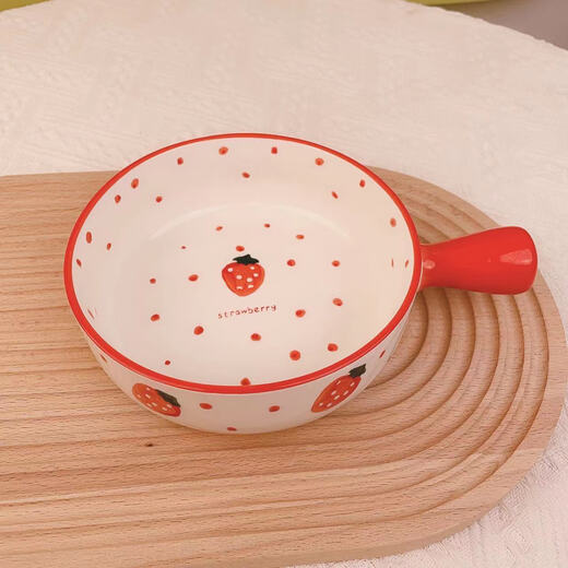 Nordic style tableware ceramic plate oven microwave red handle bowl hand-painted strawberry handle bowl salad bowl set red strawberry-handle bowl single bowl Nordic style tableware ceramic plate oven microwave red handle bowl hand-painted strawberry handle bowl salad bowl set red strawberry-handle bowl single bowl