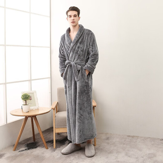 Ende des Jahres, verdickter Bademantel, Männer und Frauen-Samtpyjama, erweiterte und größere Flanellpaare Yukata 1506 Gray Men XL [165-175 cm, 120-160jin [Jin gleich 0,5 kg]]