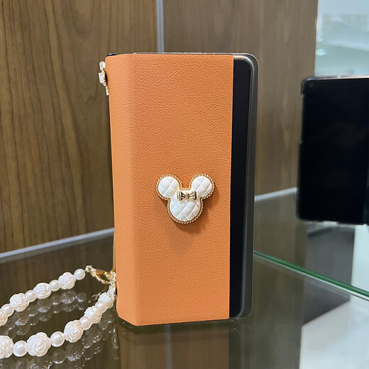 狮凯盾【智能视窗 | 免翻盖接听】华为MateX7手机壳全包matex6典藏版折叠屏高档皮套超薄X5防摔带手链女 【枫叶橙-全包翻盖】芭蕾女孩+金属米妮+玫瑰花手链 华为 Mate X5