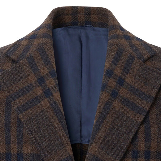 Dongbolini Herbst und Winter warme Manteljacke Pure Wolle blau braune karierte Wolle Mantel Braune M M (170)