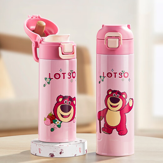 
LNGA LANDGRE Kulomi thermos cup for girls with high looks and cute 316 filter tea cup for primary school students 400ml pink strawberry bear 6167-