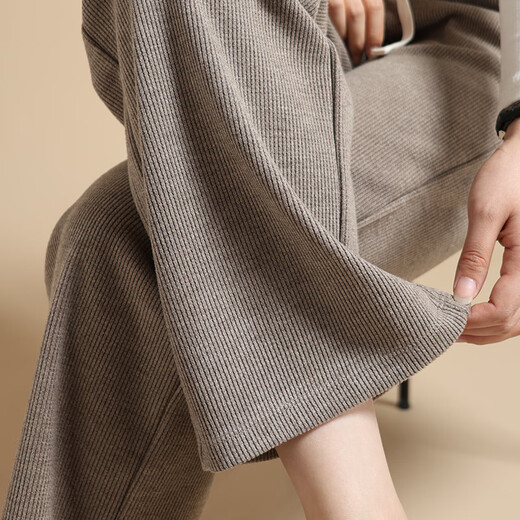 Every time casual pants women's autumn and winter plus velvet thickened loose straight wide-leg pants women's new style 8317H card 2XL