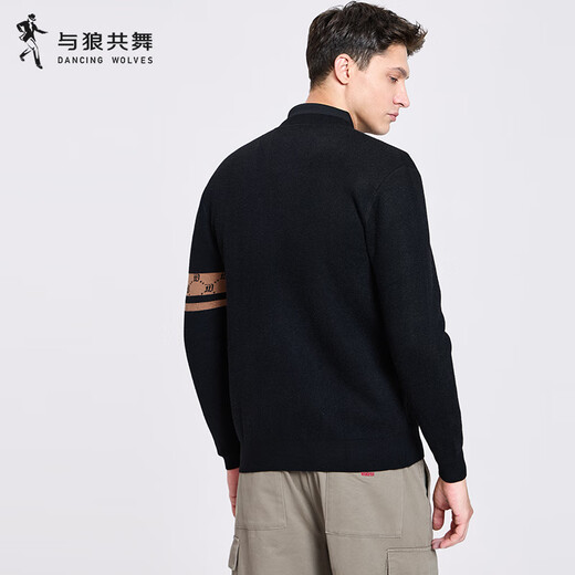 Dances with Wolves Velvet and Thickened Cardigan Wool Jacket Men's 2025 Autumn and Winter New Warm V-neck Sweater Jacket 2042 Black 001 L (175)