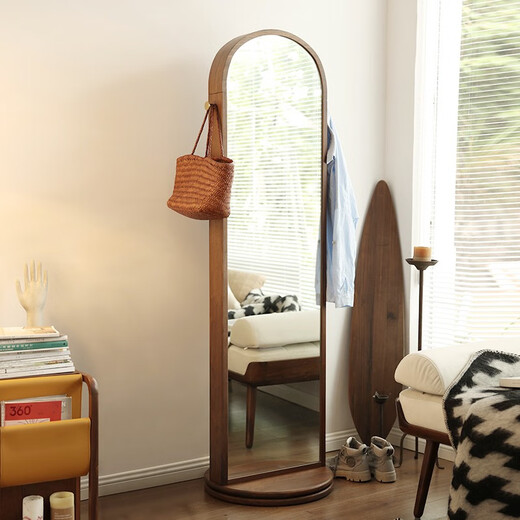 Miroir à bas du corps de marée marée du corps en rotation miroir miroir ménage noir noix en bois massif miroir de rangement objectif miroir rotable 50 * 172cm