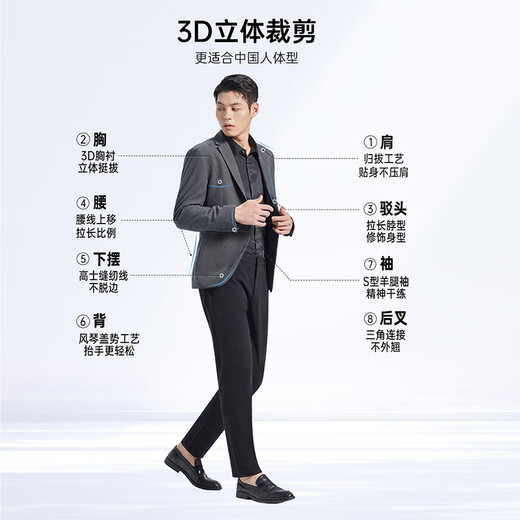 
Lilang official velvet casual suit jacket men slim autumn 24 new business men's suit top small suit dark gray (G4QDX721SA) XL 175/88A