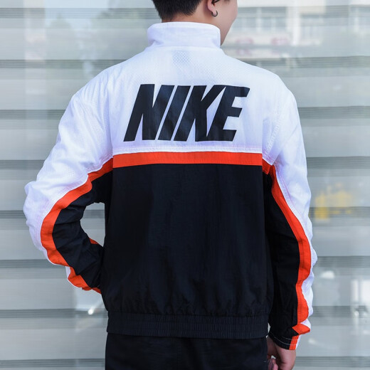 Nike (NIKE) new jacket men's summer fashion retro logo sportswear casual hooded knitted cardigan jacket AR30 AV9756-100 woven windproof stand collar M