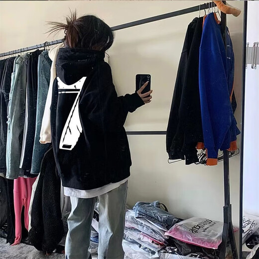 7家优品美式连帽卫衣男女秋冬新款宽松小众休闲上衣服青少年潮流情侣外套 HDFS-687黑色 XL