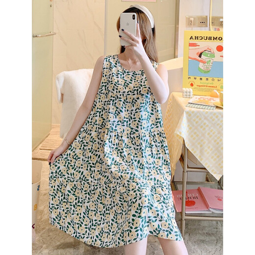 ZHIDOUDOU无袖棉绸睡裙女春夏季网红大码睡衣家居服日系仙女裙学生绵绸裙薄 1697黄底黄花 XL