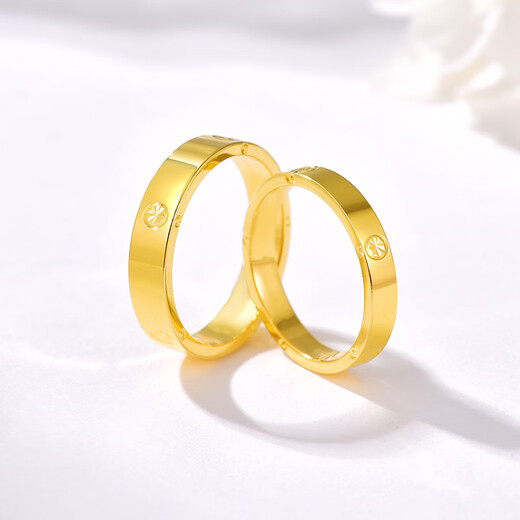 Gold and Silver Gold Ring Women's Foot Gold 999 Card Ring Fashionable Versatile Rice Ring Couple Ring Gift Wedding Ring Card Ring (If the weight is more, the less will be added) About 2.6g 14 rings