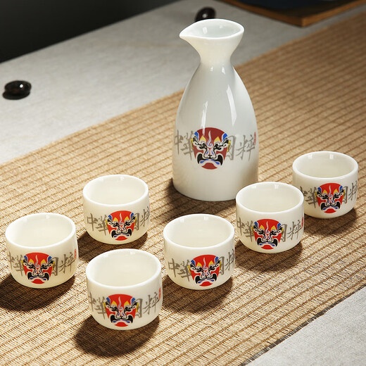 Ceramic wine set Chinese facial makeup liquor spirit cup wine divider small wine cup clear wine set household warming Chinese knot + shelf