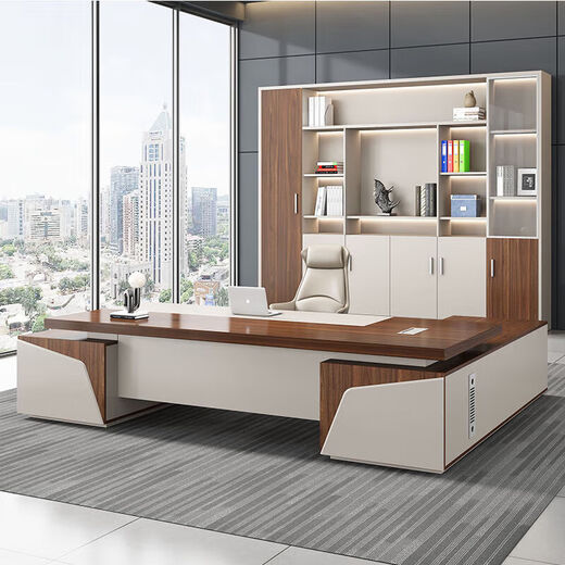 Boss desk office desk and chair combination, fashionable CEO desk, executive desk, atmospheric supervisor desk, boss desk, office furniture, 1.8m thickened table top + side cabinet (door installation)