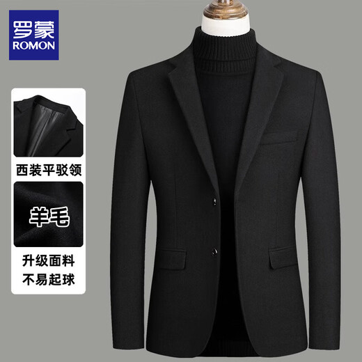 罗蒙羊毛西装外套男秋冬季款中年商务休闲小西装修身毛呢西服男爸爸装 6806灰色 常规 M 170约90-110斤