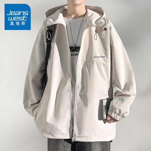 真维斯（Jeanswest）冲锋外套男春秋季山系户外机能风痞帅宽松工装春款连帽夹克男潮 727黑色 XL