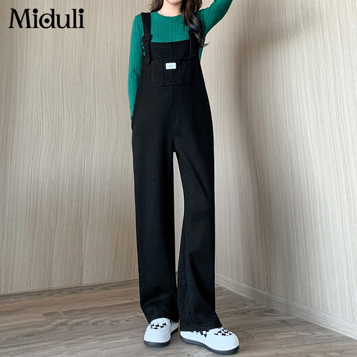 Miduli maternity overalls autumn and winter outer wear maternity pants large size casual wide leg pants new trousers autumn black L