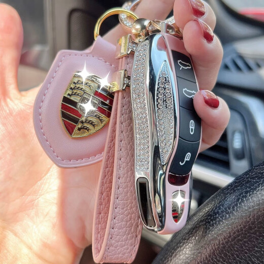 Geeignet für Porsche Diamond-Set Style Paramela Macan Cayenne 911 Schlüsselschale 718 Frauenschnallenbeutel 4S Ein Stil Doppelreihe Diamond Miami Blue H Lanyard