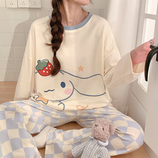 
Yalu pajamas women 2025 new cute Yuguigou spring and autumn long sleeve plaid trousers internet celebrity style home clothing set 15568 women M women (suggested weight 80100 Jin [Jin equals 0.5 kg])