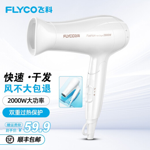Feike hair dryer household hot and cold air high-power hair dryer high wind fast drying portable foldable 2000W electric hair salon FH6232 white 2000W high power foldable [Store Manager Recommended]