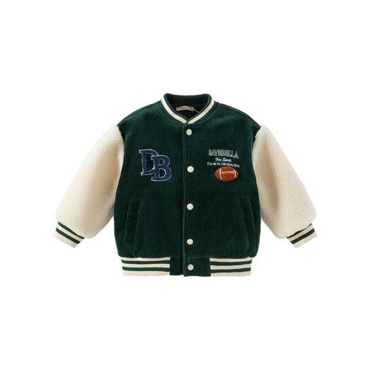 DAVE&BELLA children's clothing plus velvet children's baseball uniforms children's winter coats baby clothes warm children's tops boys' outerwear dark green in stock 100 cm (recommended height 90-100cm)