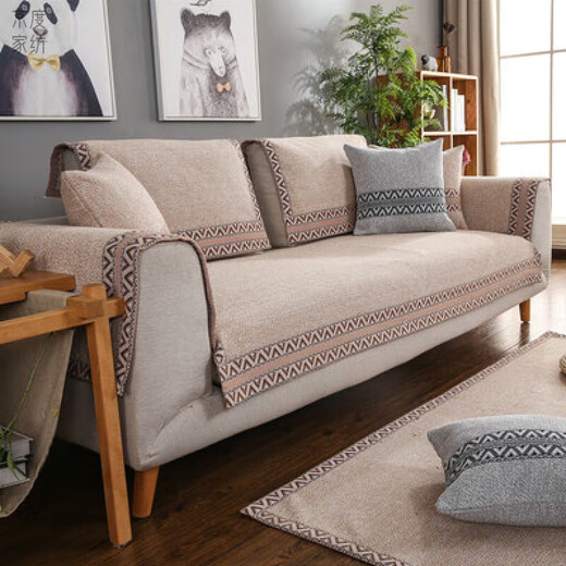 Jingdu new Chinese solid wood sofa cushion cotton and linen thickened sofa cushion 123 combination sofa cover non-slip sofa cushion cover modern Chinese style-khaki 90*150cm