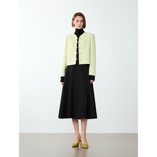 Langzi Wool Design High Waist Umbrella Black Skirt Winter New Style Slim Fashion Skirt Black M