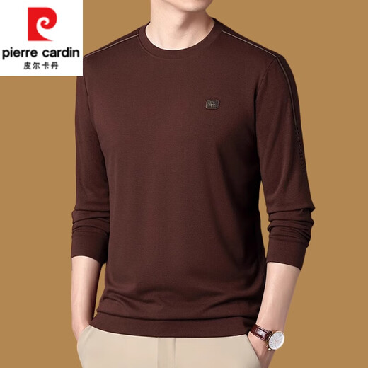 皮尔卡丹（pierre cardin）纯棉长袖t恤男士中年圆领卫衣男2024新款秋装上衣潮T打底衫 黑色6625款 165/M