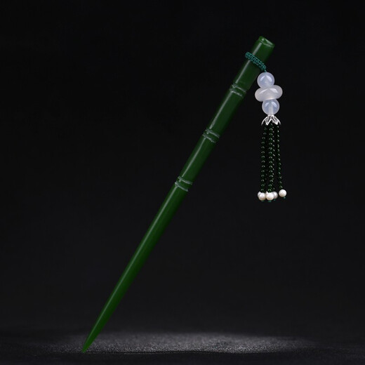 Fu Tiaoer's original hand-designed bamboo turquoise jade green sandstone tassel hairpin for women in ancient style Hanfu walking hairpin gift 1
