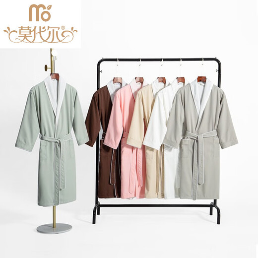 Modal Hilton five-star hotel bathrobe for men and women, long couple's nightgown, more absorbent, faster-drying and thicker than pure cotton, double layer, business gray M, recommended weight within 140