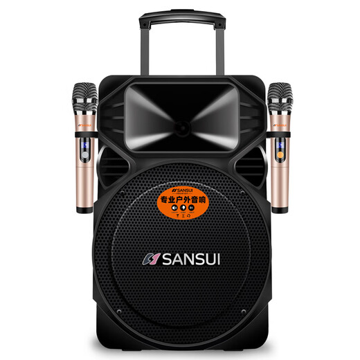 SANSUI square dance trolley audio speaker Bluetooth outdoor karaoke portable mobile stage performance 12-inch audio high-power high-fidelity waterproof home 12-inch subwoofer 30 hours + dual microphones