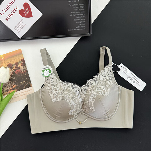 Fr.yh.zh Qian Milu 6623 Leichte Luxus -Satin -Wimpern -Spitze sexy Dessous kleine Brust ab Tasse Sammeln und Sammeln von Brust -BH für Frauen Eisgrau XL 38/8B Tasse