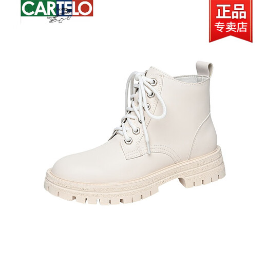 
CARTELO 2025 autumn and winter new British style short boots for women's mid-heel motorcycle boots thick-heeled Martin boots women's boots black leather 1748-21 black leather 36