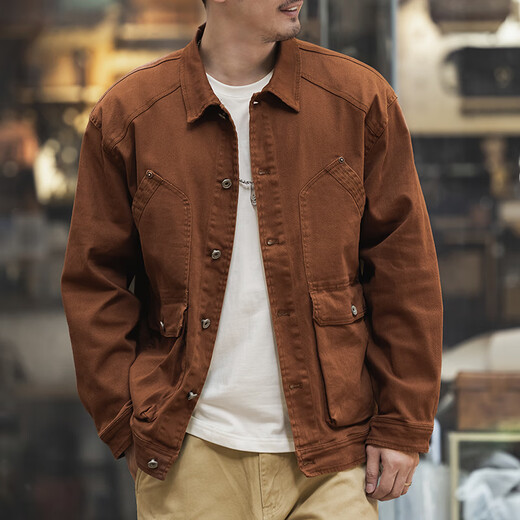 JEEP SPIRIT Jacket Men's 2025 Spring and Autumn New Men's Multi-Pocket Lapel Top Loose Trendy Brand Casual Working Jacket Men 9913 Coffee XL (175)
