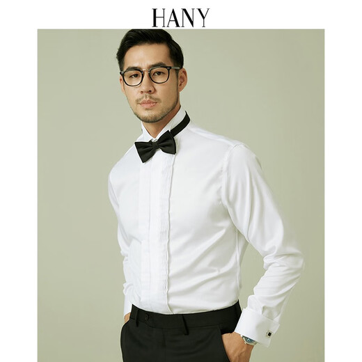 
Hanny (HANY) [Tasto Dress French Shirt] Men's Long Sleeve Wedding Groom Wedding Suit Pure White Men's Bow Tie Shirt Saint Loren Pure White [Give Cannes Prestige Black Bow Tie] 43