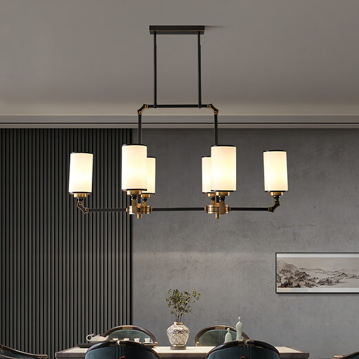 Su Yin New Chinese style living room chandeliers full copper lamp living room lamp dining master bedroom lamp study lamp chandeliers 9901 All copper 6 heads [with E27 three-color light source*6]