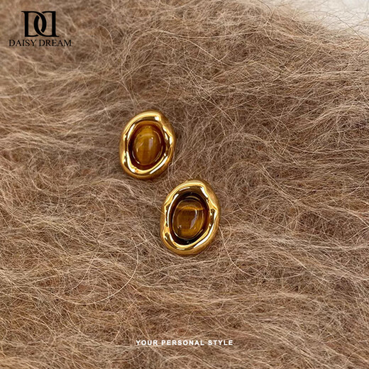 DAISY DREAM925 Silver Needle Tiger Eye Stone Earrings Retro Irregular Earrings Feminine Niche Earrings 2025 New Maillard Tiger Eye Stone Earrings 925 Silver Needle