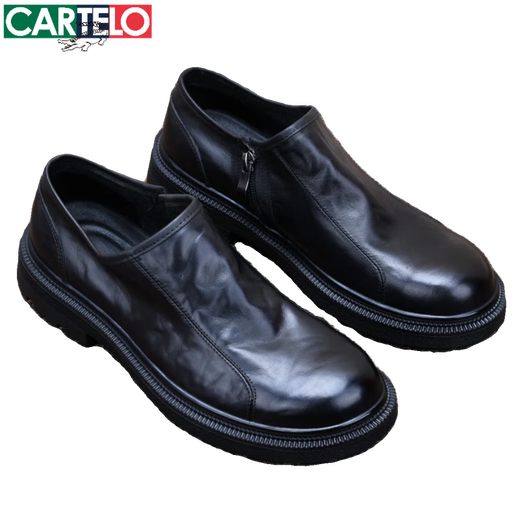 CARTELO first layer cowhide men's shoes British trendy shoes genuine leather men's business casual leather shoes wear-resistant large size soft sole work shoes black main picture 37