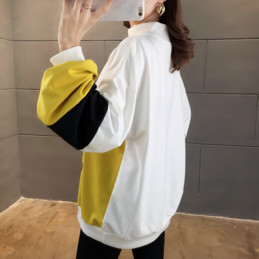 Langyue women's autumn half turtleneck sweatshirt for female students Korean style loose BF style long-sleeved top trendy LWWY198550 yellow one size fits all/M