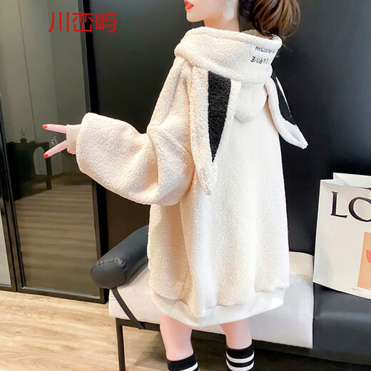 Ihr koreanischer koreanischer niedlicher Lamm Velvet Kaninchen -Ohr -Sweatshirt für Frauen im Winter plus Samt verdickte Schüler locker mittelgroße Top [9905] Pink [hinzugefügt plus samtig verdickter] M 110jin [Jin ist 0,5 kg]